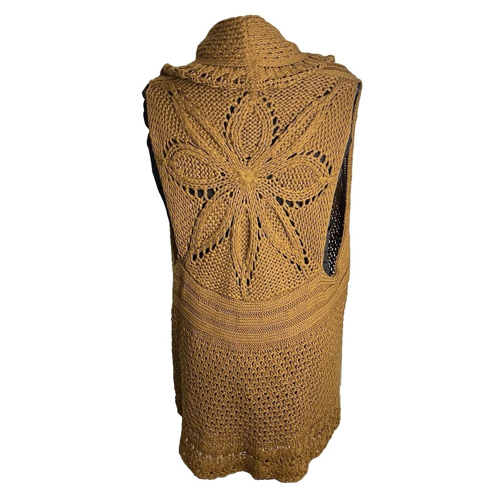 Botanica Medallion Knit Open Sweater Vest Women's 1X Boho Retro Hippie Festival